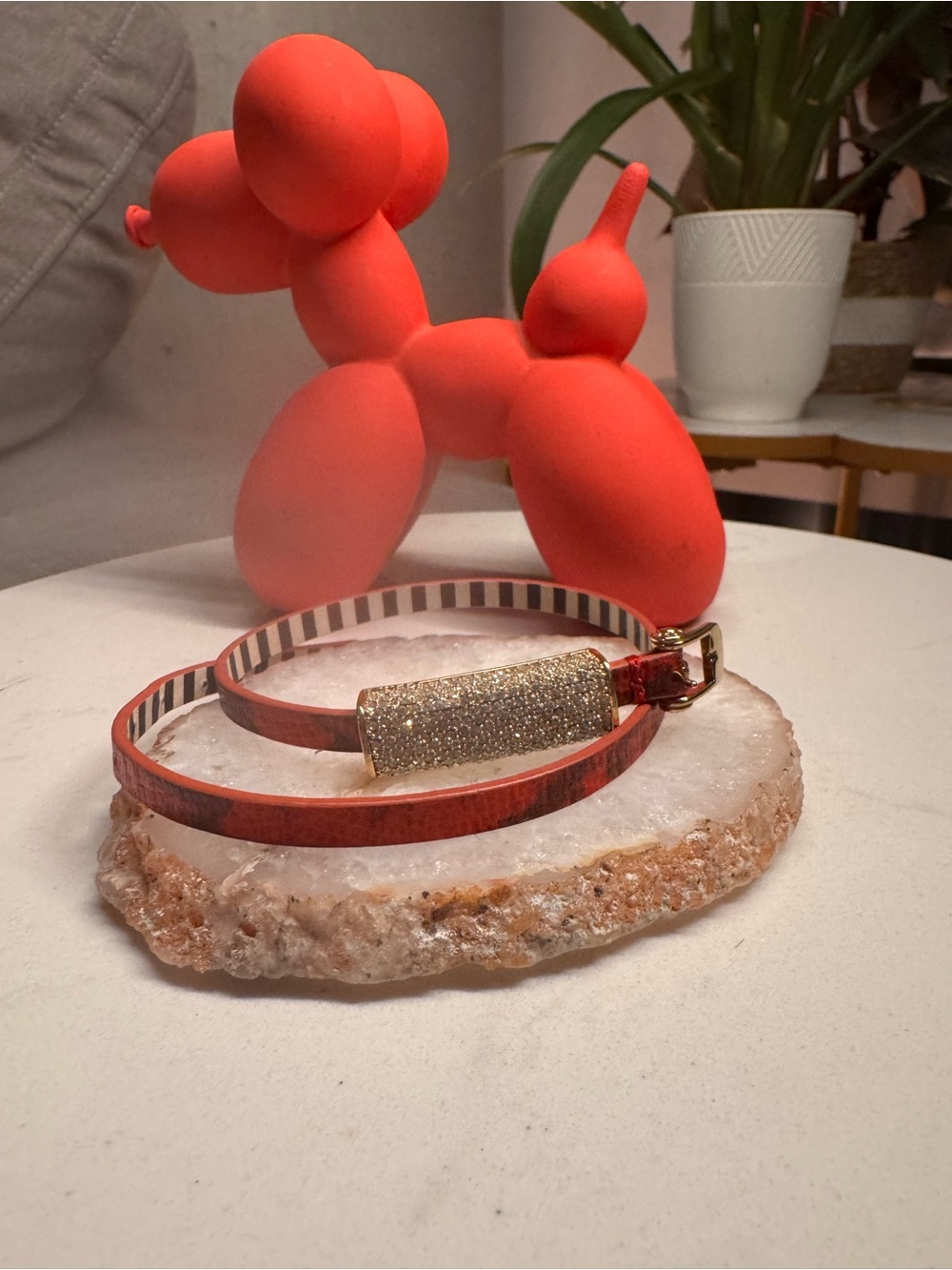 rare Henri Bendi Red Snakeskin Leather Double-Wrap Rhinestone Bracelet